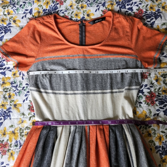 eShakti Orange Grey Cream Knit Short Sleeve Dress 6 Small - Picture 2 of 5